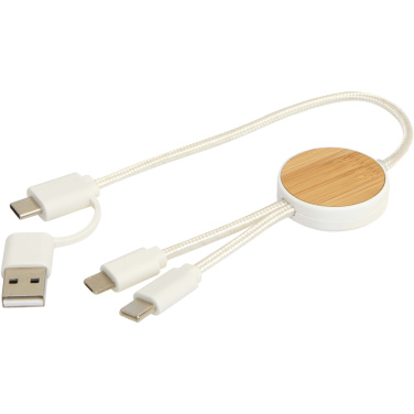 Logotrade advertising products photo of: Chechia 5-in-1 recycled plastic 30 cm data sync and 27W fast charge cable with bamboo details