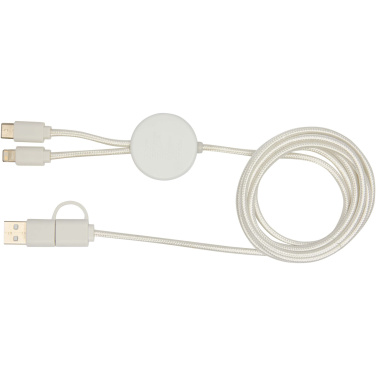 Logotrade promotional product picture of: Chechia 5-in-1 recycled plastic 150 cm data sync and 27W fast charge cable with bamboo details