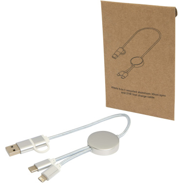 Logo trade promotional items image of: Alasia 5-in-1 recycled aluminium and plastic 30 cm data sync and 27W fast charge cable