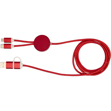 Logo trade corporate gifts image of: Alasia 5-in-1 recycled aluminium and plastic 150 cm data sync and 27W fast charge cable