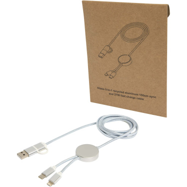 Logotrade promotional product picture of: Alasia 5-in-1 recycled aluminium and plastic 150 cm data sync and 27W fast charge cable