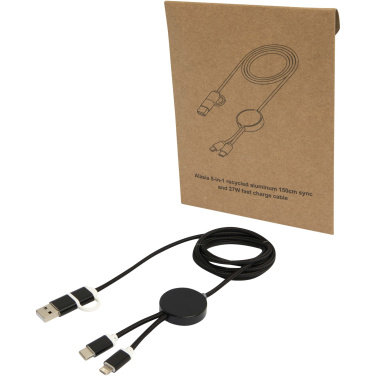 Logo trade promotional giveaways image of: Alasia 5-in-1 recycled aluminium and plastic 150 cm data sync and 27W fast charge cable