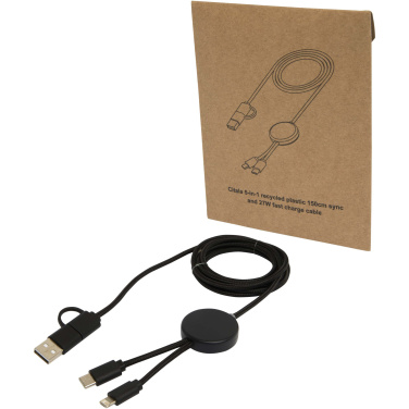 Logo trade promotional products picture of: Citala 5-in-1 recycled plastic 150 cm data sync and 27W fast charge cable