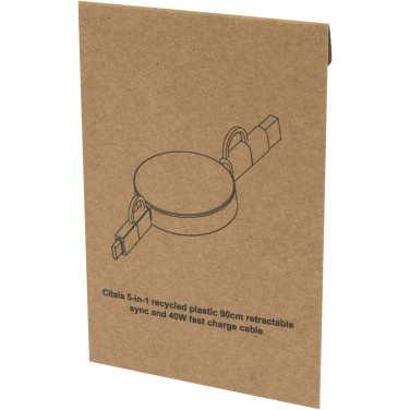 Logo trade promotional products image of: Citala 5-in-1 recycled plastic 90 cm retractable data sync and 40W fast charge cable