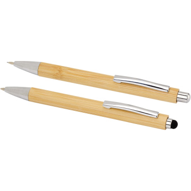 Logo trade promotional giveaway photo of: Oblys bamboo ballpoint pen and mechanical pencil set (black ink)