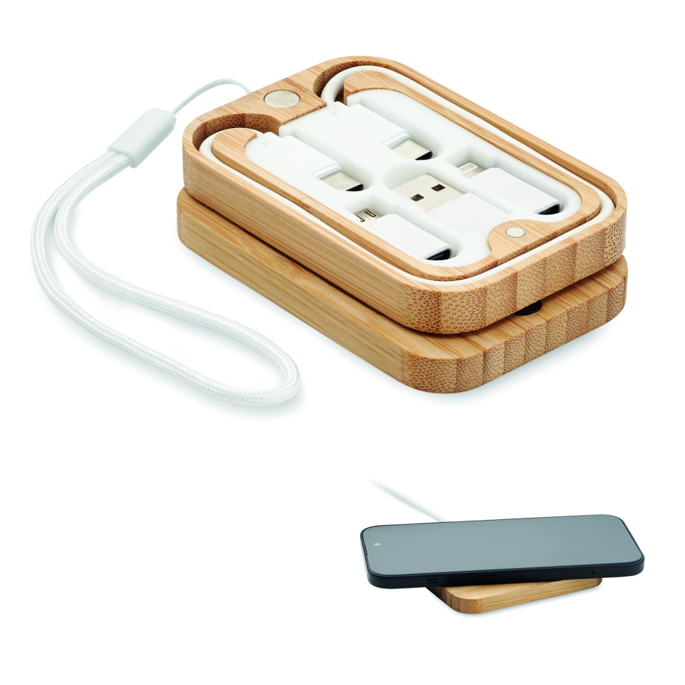 Logo trade promotional merchandise image of: 15W wireless charger in bamboo