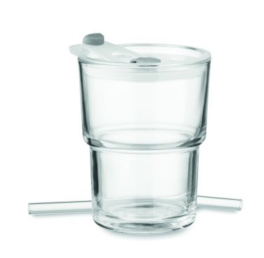 Logo trade promotional merchandise image of: Glass tumbler with straw 400ml