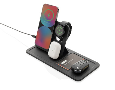Logo trade promotional items image of: Swiss Peak 3 in 1 RCS recycled PU wireless charger desk tray