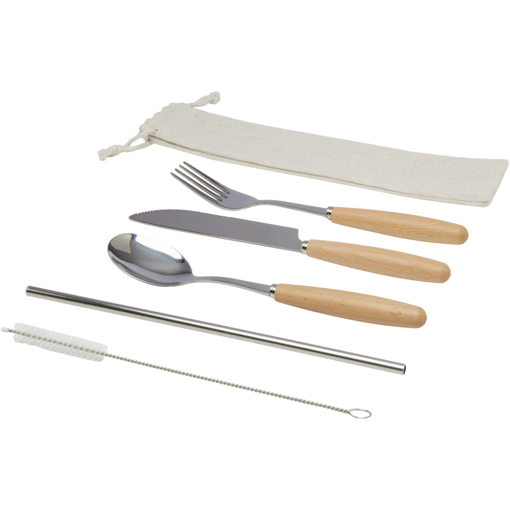 Logo trade promotional giveaway photo of: Root 5-piece stainless steel and beech wood cutlery set
