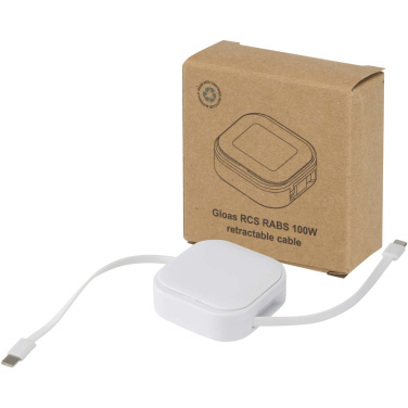 Logotrade promotional giveaway image of: Gloas 5-in-1 recycled retractable data sync and 100W fast charge cable with smartphone tool kit