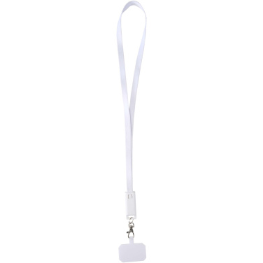 Logotrade promotional merchandise picture of: Franz recycled plastic smartphone lanyard with built-in data sync and 65W fast charge 5-in-1 cable