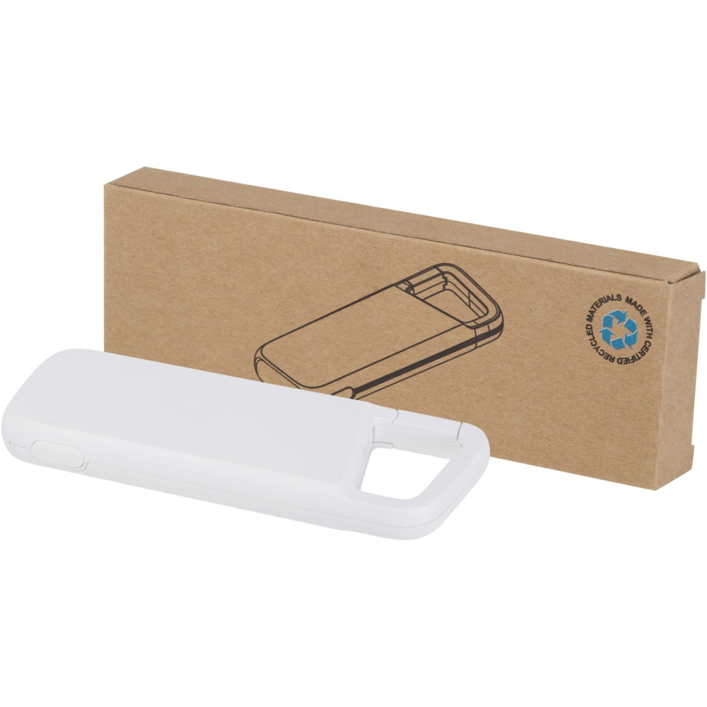 Logo trade promotional giveaways picture of: Alkes 5000 mAh 12W recycled plastic water resistant power bank with carabiner