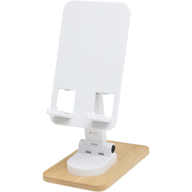 Logotrade promotional giveaway image of: Alfirk recycled plastic foldeable desk phone stand with bamboo details