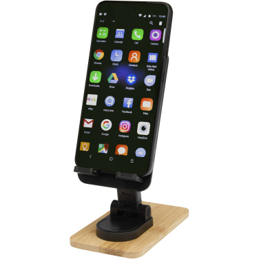 Logotrade promotional gift image of: Alfirk recycled plastic foldeable desk phone stand with bamboo details