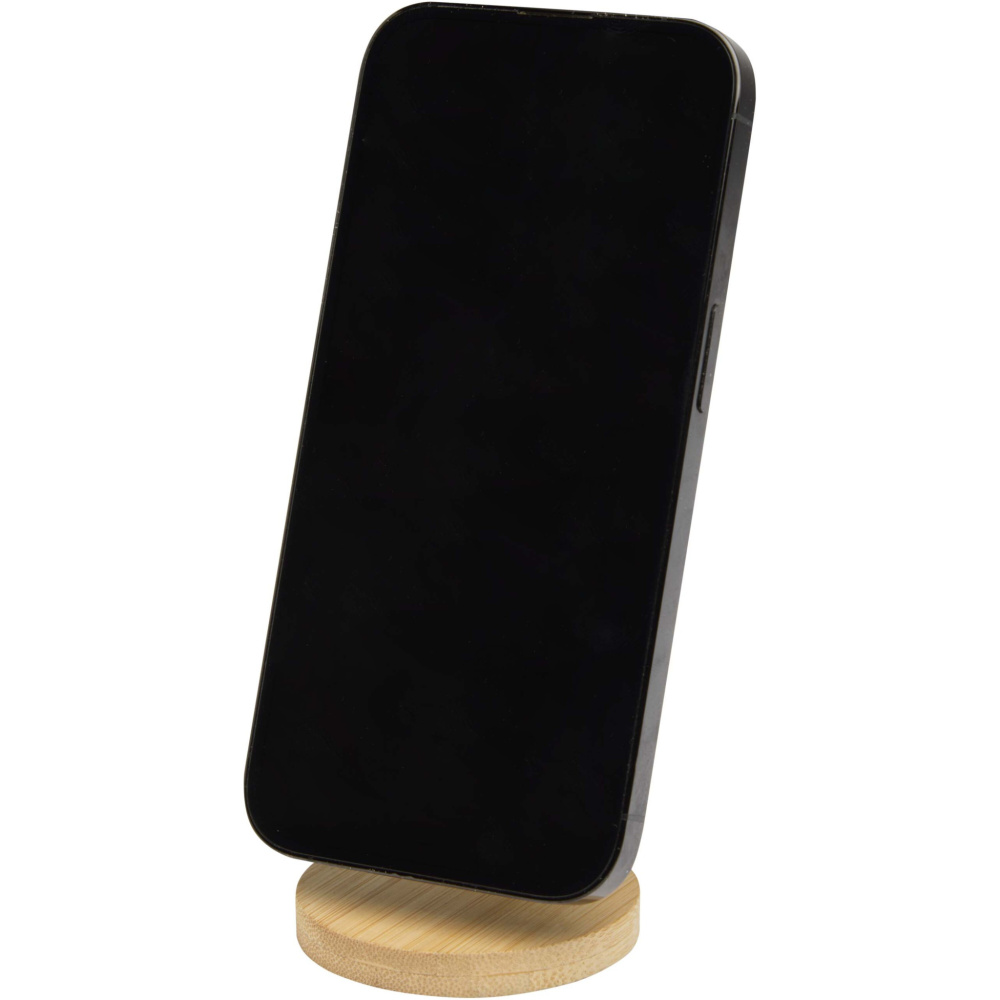 Logo trade promotional giveaways picture of: Alcor recycled plastic foldeable magnetic phone stand with bamboo details