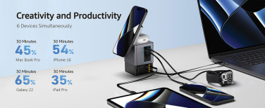 Logo trade promotional merchandise photo of: Urban Vitamin Sacramento 105W GAN charger+retractable cables