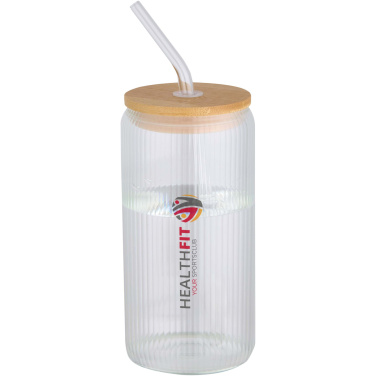 Logo trade promotional product photo of: Mirage 500 ml single-walled borosilicate glass jar with bamboo lid