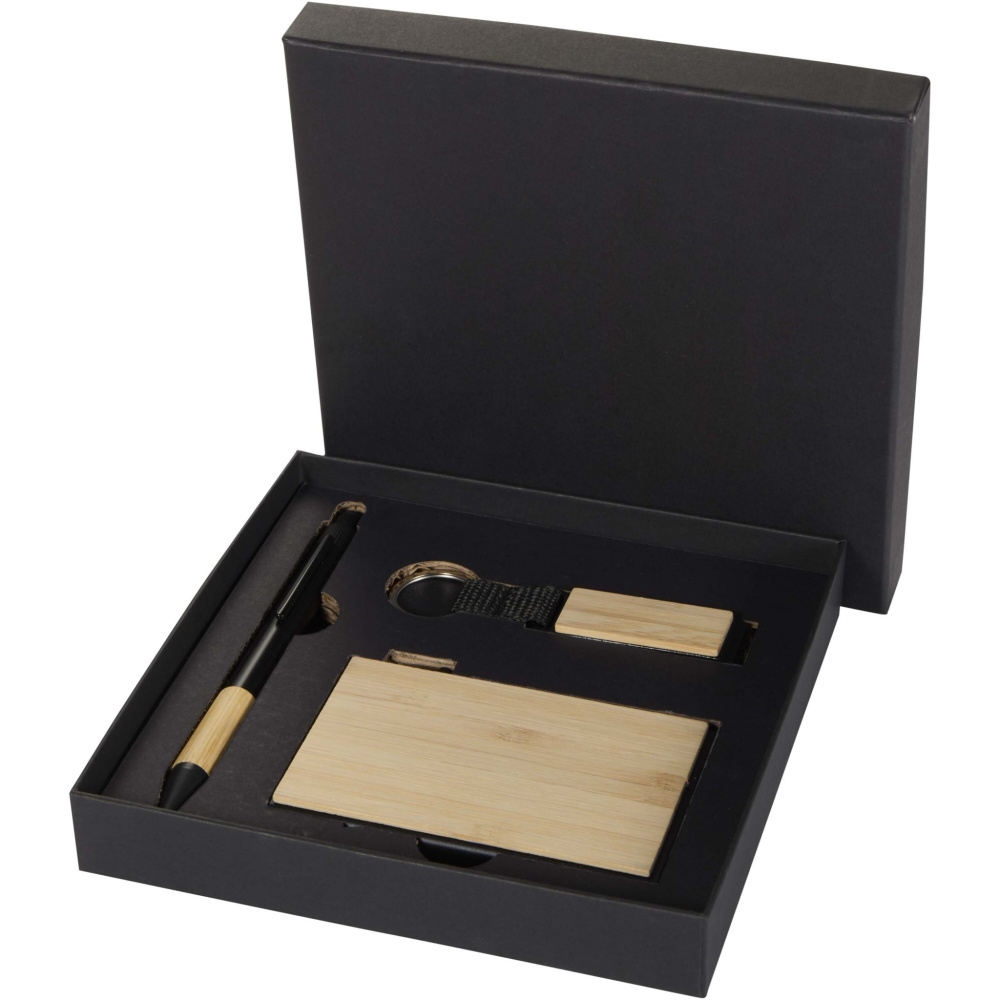 Logo trade promotional items image of: Minka RCS recycled aluminium ballpoint pen, keychain and RFID card holder gift set