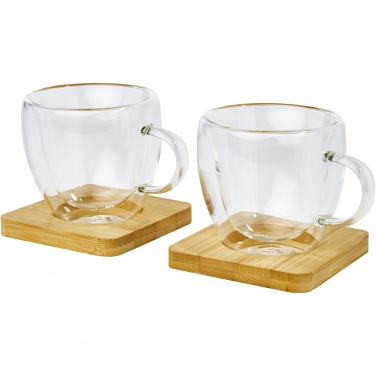 Logo trade reklaamkingi pilt: Manti 2-osaline 100 ml topeltseinaga klaasist tass bambusest alusega 