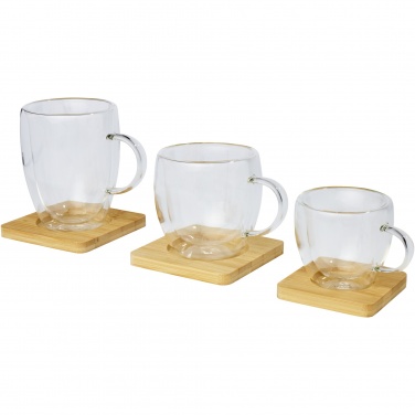 Logo trade firmakingituse pilt: Manti 2-osaline 100 ml topeltseinaga klaasist tass bambusest alusega 