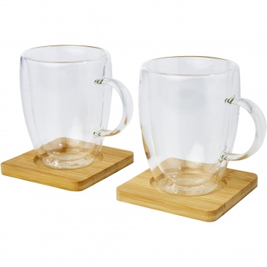 Logotrade reklaamtoote foto: Manti 2-osaline 350 ml topeltseinaga klaasist tass bambusest alusega 