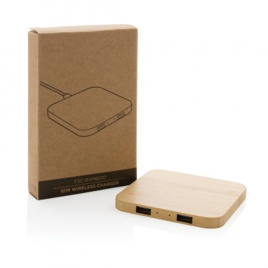 Logo trade reklaamtoote pilt: Bambusest 10 W juhtmevaba laadija USB-ga