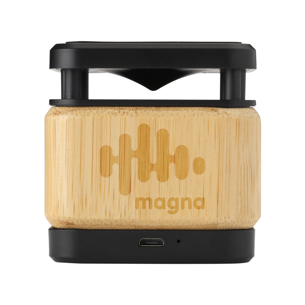 Logo trade firmakingi pilt: Bamboo Block kõlar koos juhtmevaba laadijaga