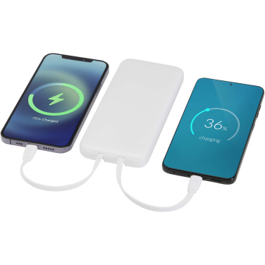 Logotrade reklaamkingituse foto: Adhil 10 000 mAh 10W taaskasutatud plastist akupank kahe sisseehitatud kaabliga
