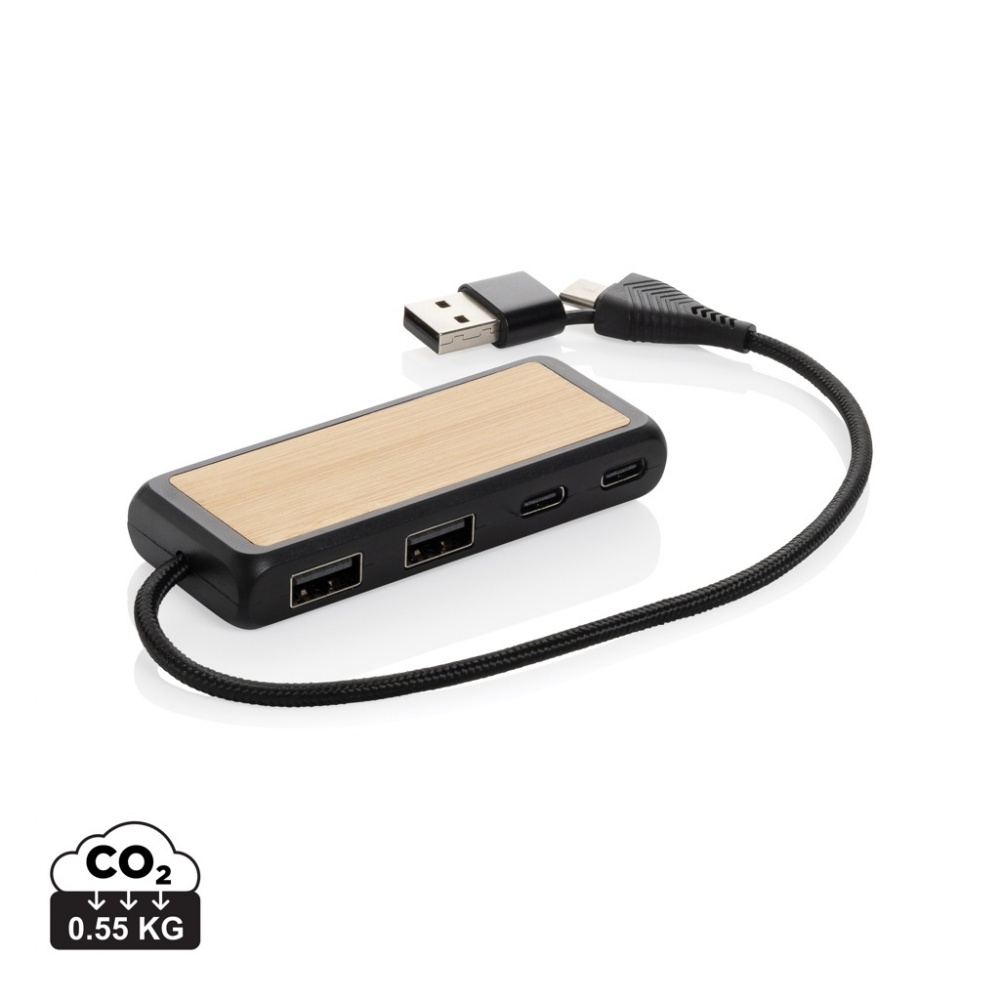 Logotrade liikelahjat kuva: Link RCS kaksoistulo USB-hub kierrätysmuovia ja bambua