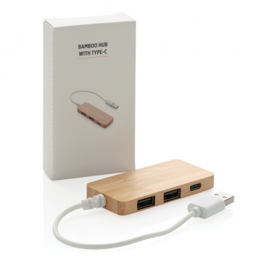 Logo trade mainoslahja kuva: Bambuinen USB tyypin C hub