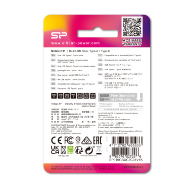 Logo trade liikelahja kuva: Pendrive USB/type - C Silicon Power Mobile C31 3.0 OTG