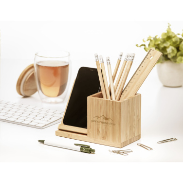 Logo trade mainoslahja ja liikelahja tuotekuva: Bamboo Boss 15W laturi/kynäpidike
