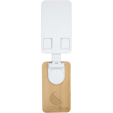 Logotrade mainostuote tuotekuva: Alfirk kierrätetystä muovista valmistettu kokoontaitettava pöytäpuhelinjalusta bambuyksityiskohdilla