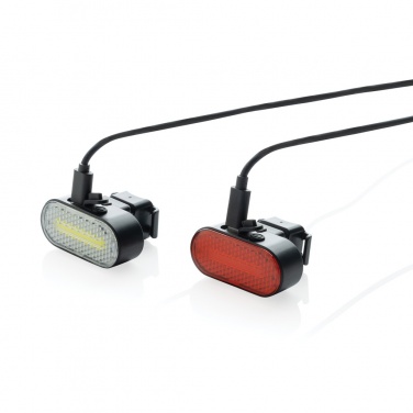 Logotrade korporatīvās dāvanas foto: Lumino RCS otrreizēji pārstrādāta plastmasas USB atkārtoti uzlādējams velosipēda lukturu komplekts