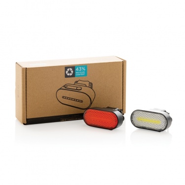 Logotrade dāvanas foto: Lumino RCS otrreizēji pārstrādāta plastmasas USB atkārtoti uzlādējams velosipēda lukturu komplekts