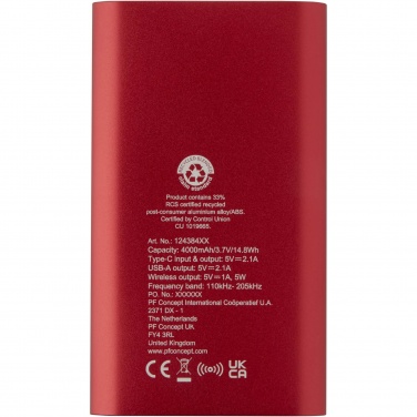 Logotrade presentreklam bild: Juice trådlös 4 000 mAh Type C-powerbank i återvunnen aluminium 