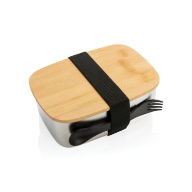 Logotrade profilreklam bild: Stainless steel lunchlåda med bambulock och spork