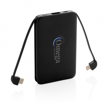 Logotrade profilreklam bild: 5.000 mAh powerbank i fickformat med integrerade kablar