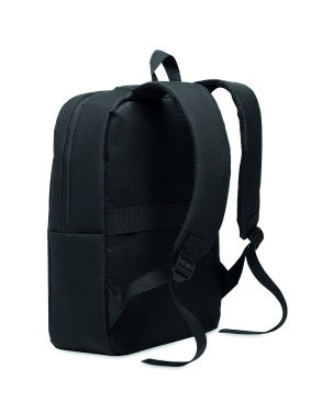 Logotrade kampanjprodukter bild: En 15''  ryggsäck tillverkad av 600D RPET-polyester med 210D-foder och anpassningsbar tryckning