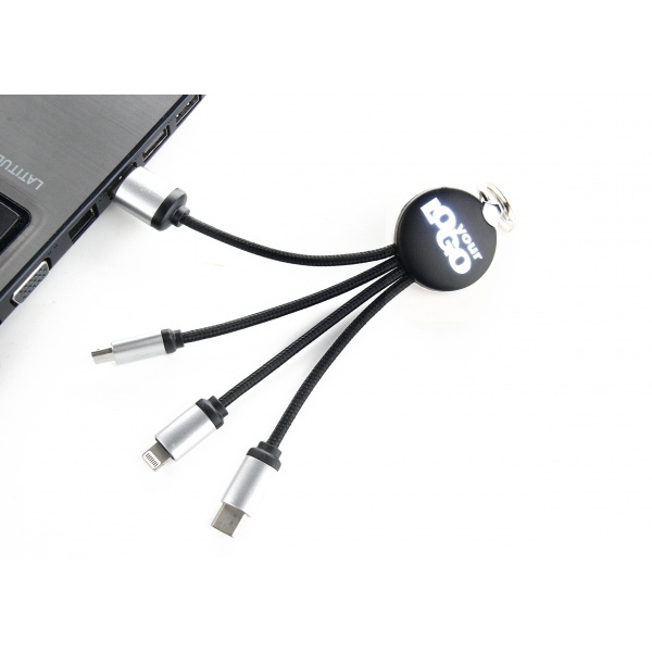 Logotrade kampanjprodukter bild: 3-i-1-kabel med upplyst logotyp för gravering, RXD-368
