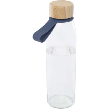 Logotrade kampanjprodukter bild: Porto 500 ml vattenflaska av glas med silikonhandtag och bambulock