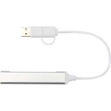 Logotrade presentreklam bild: Alkaid 4-portars USB-A- och Typ-C-hubb med dubbla ingångar av återvunnen aluminium